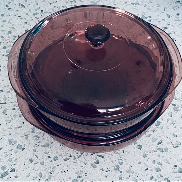 PYREX Amethyst Cranberry Purple Casserole And Bowl Set Of 3 - Picture 16 of 16